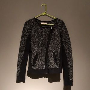 black/white sweater with asymmetrical zipper